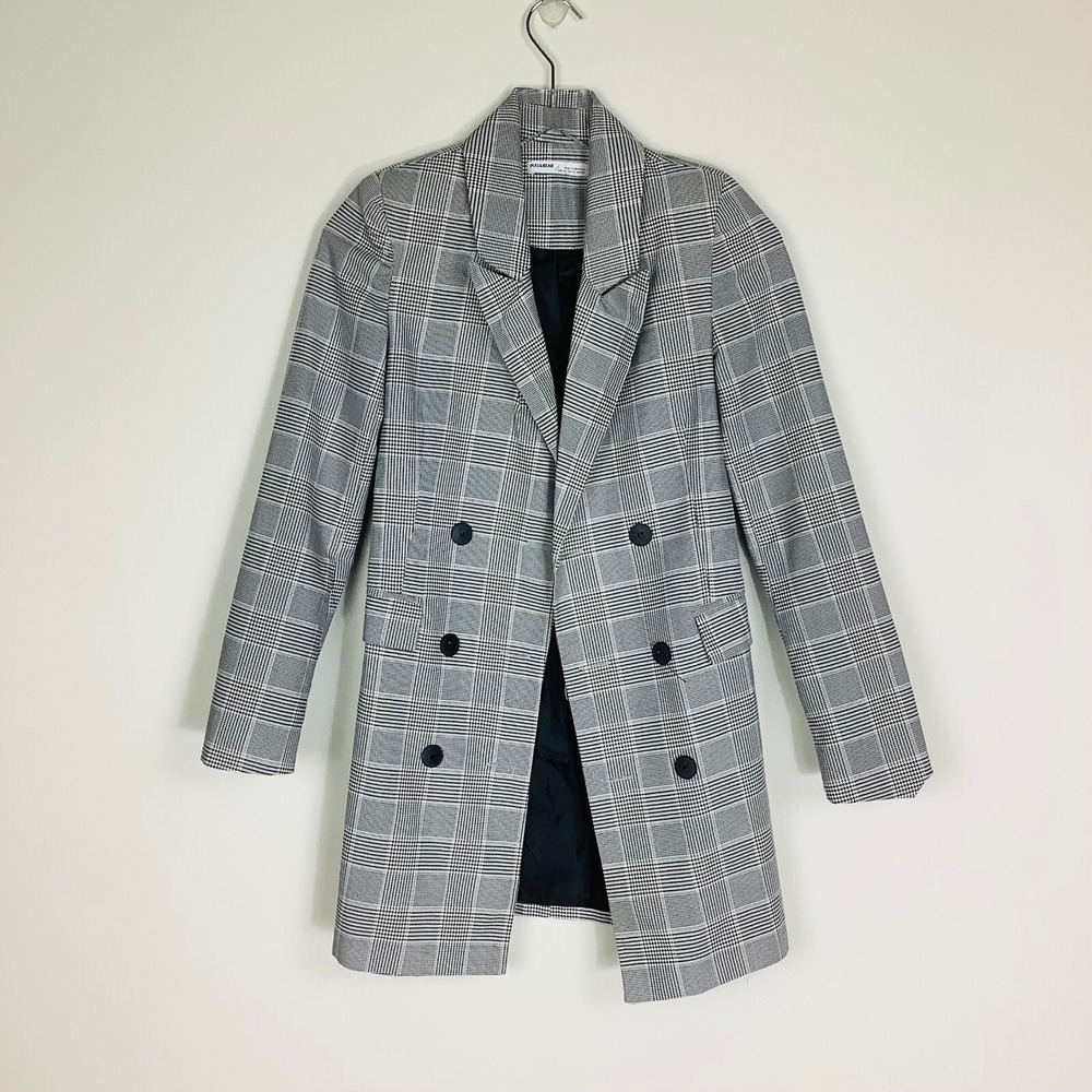 Pull & Bear Womens Jacket XS Double Breasted Houndstooth‎ Blazer Jacket